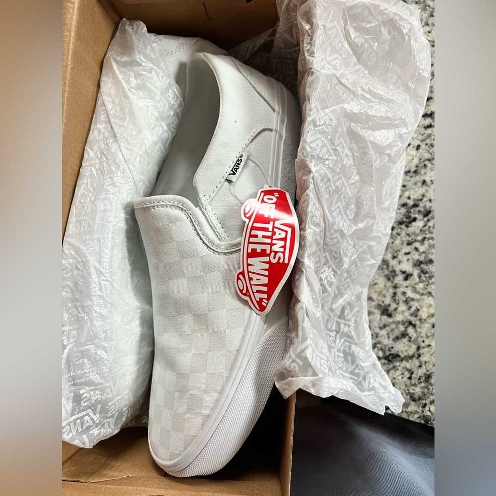 Brand new white checkerboard vans!